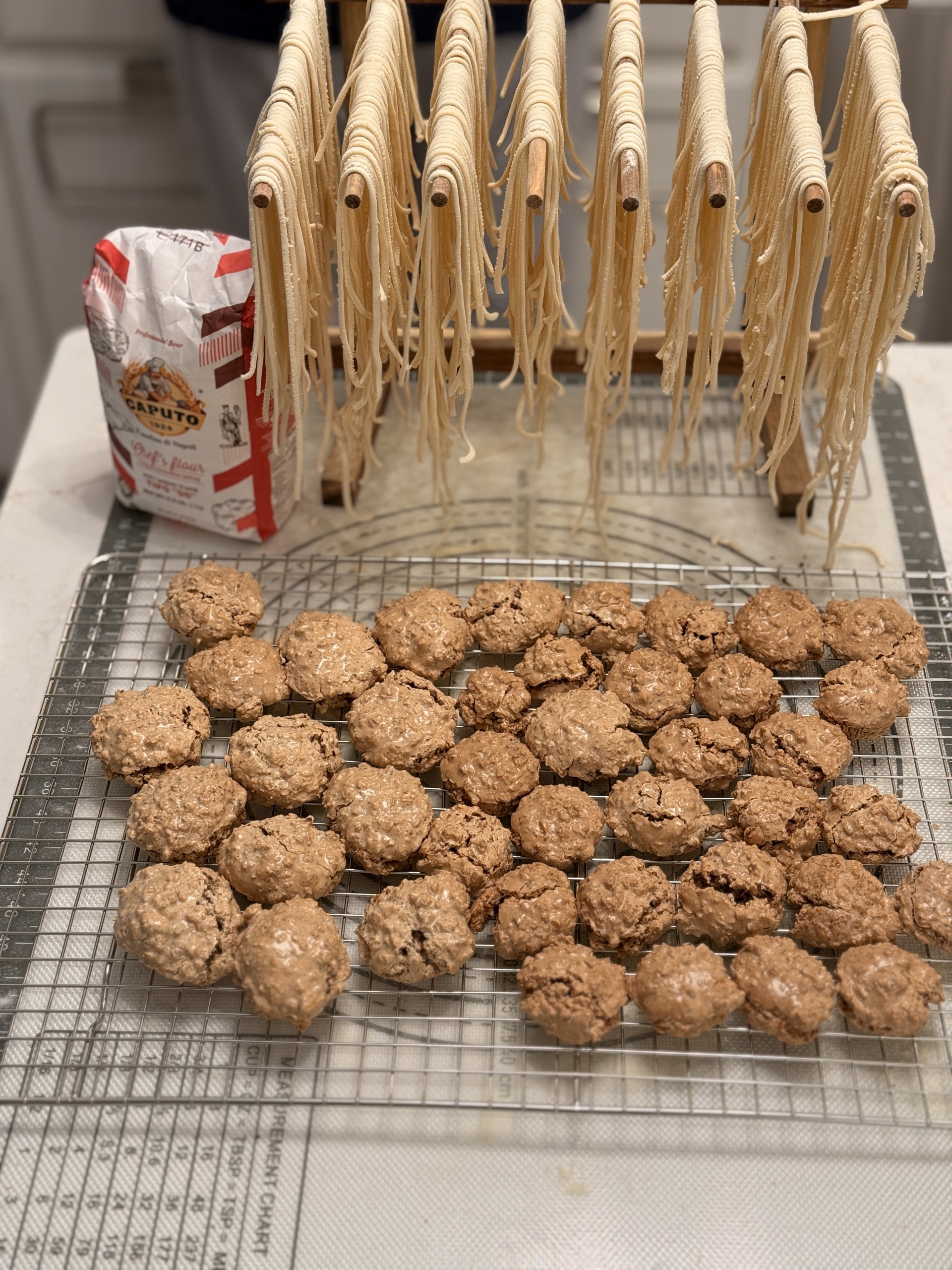 Christmas Eve cookies and flour on the counter